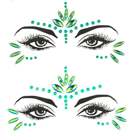 Mermaid Face Gems Stick Jewels for Women Cosplay Mermaid Halloween Club Hair Eye Face Gems Stickers on Body Gems Jewels Rave Party Gift for Kids Eye Face Jewels Temporary Tattoos Festival Decor(Green)