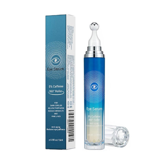 5% Caffeine Eye Serum, Anti-Aging Under Eye Roller Cream for Dark Circles Puffiness Wrinkles and Fine Lines, Korean Eye Care Cream with 360¡Massage Ball, Eye Bags Treatment for Men and Women