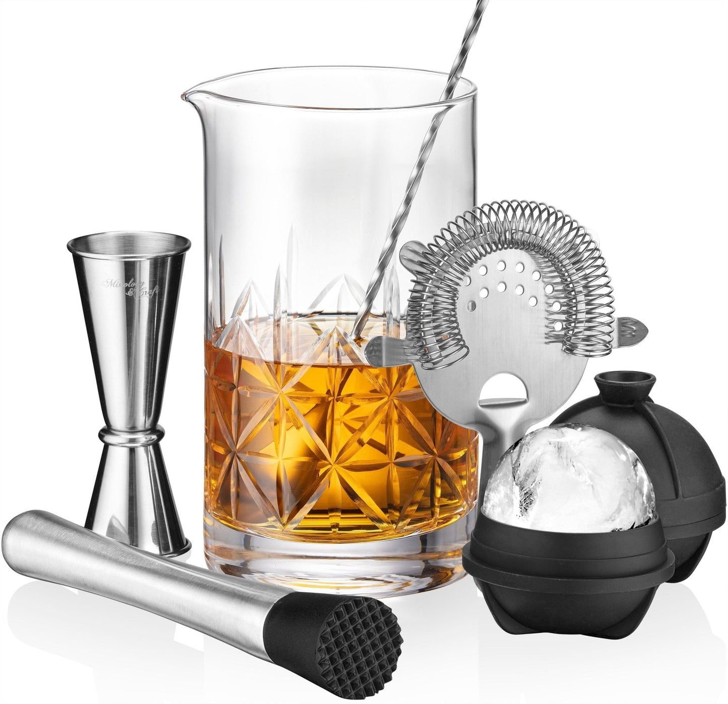7-Pc Bartender Set: Crystal Mixing Glass