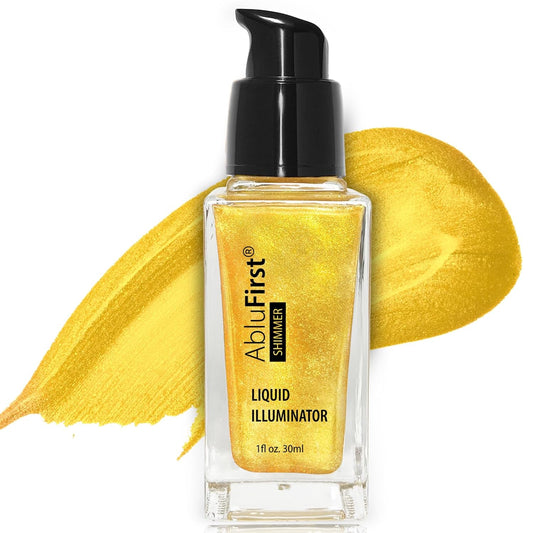 AbluFirst Liquid Illuminator Body Oil Glitter Waterproof 30ml Gold Glotion Highlighter Makeup Face Luminizer Moisturizing Light Shimmering Glow Non-sticky Long-lasting