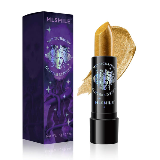 Glitter Lipstick, Pearlized Shimmering Metallic Lip Color, Moisturizing and Nourishing Formula, Long Lasting/Waterproof and Smudgeproof Bold Shimmering Lip Makeup (02#Gold)