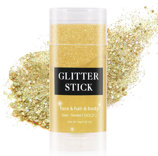 MEICOLY Gold Body Glitter Stick,Mardi Gras Carnival Mermaid Face Glitter Gel,Waterproof Chunky Glitter for Face/Body/Hair/Eyes/Lip,Sparkling Face Glitter Makeup Body Glitter for Women Kids
