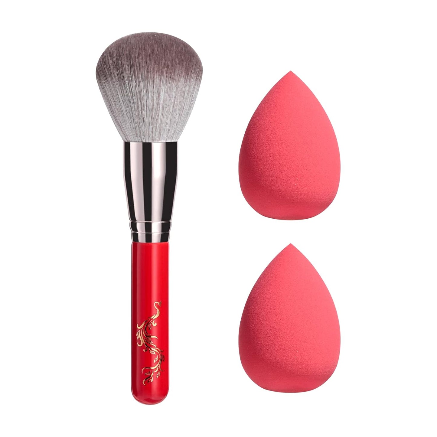 BS-MALL Powder Brush with 2 Pcs Makeup Sponges Red for Foundation Powder Blush Concealer Makeup Brushes