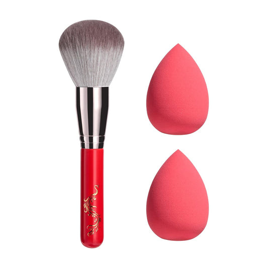 BS-MALL Powder Brush with 2 Pcs Makeup Sponges Red for Foundation Powder Blush Concealer Makeup Brushes