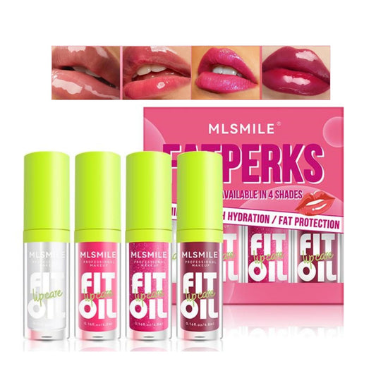 JRSIGN 4 Colors Fat Lip Oil,Fat Lip Oil Drip,Lip oil Lip gloss Lip Glaze,Shiny Transparent Lip Gloss Plumping, Hydrating Lip Glow Oil,Long Lasting Nourishing Non-sticky Fresh Clear Smooth Lip (SetA)