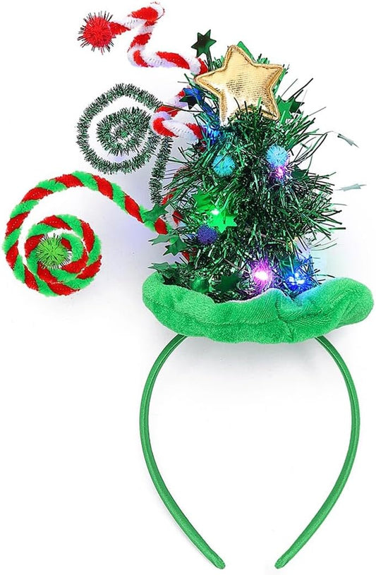 Nicute Christmas Tree Headband Sparkly Elf Hair Band Light UP Headwear Xmax Party Headpiece Accessory for Women and Girls