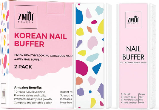 Pro Nail Buffer Block – 2 Pack Luxurious Shine Korean 4-Way Nail Buffing Block Pink – Natural Shine Nails – Manicure/Pedicure Tools for Home and Salon