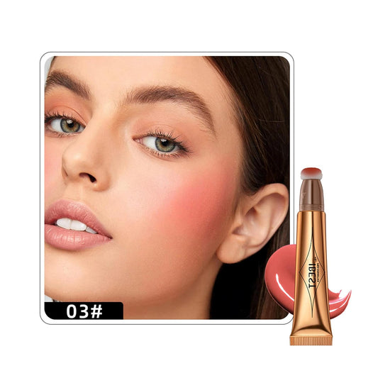 MAEPEOR Blush Beauty Wand Silky Smooth Liquid Face Rouge Lightweight Blendable and Natural Shimmer Face Blush Makeup with Cushion Applicator (3# Peach)