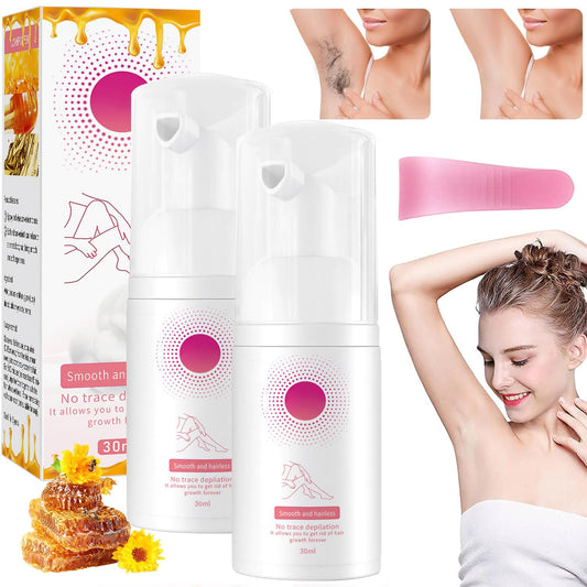 2pcs Hair Removal Mousse, Beeswax Hair Removal Mousse Hair Removal Spray, Honey Mousse, Moisturizing and Nourishing Foam