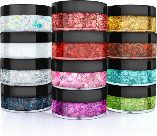 Body Glitter, Face Glitter for Kids, Glitter Makeup, Hair Glitter,YGQQOY Holographic Concerts Festival Rave Chunky Glitter Gel, 12 Colors