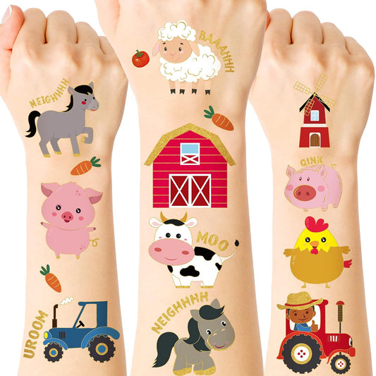500 Pieces Farmhouse Animal Temporary Tattoos for Kids farmhouse Animal Tattoos Kids Tattoo Stickers for Kids Pig, Calf, Lamb, Chick Animal Temporary Tattoos for Teens Theme Party Supplies