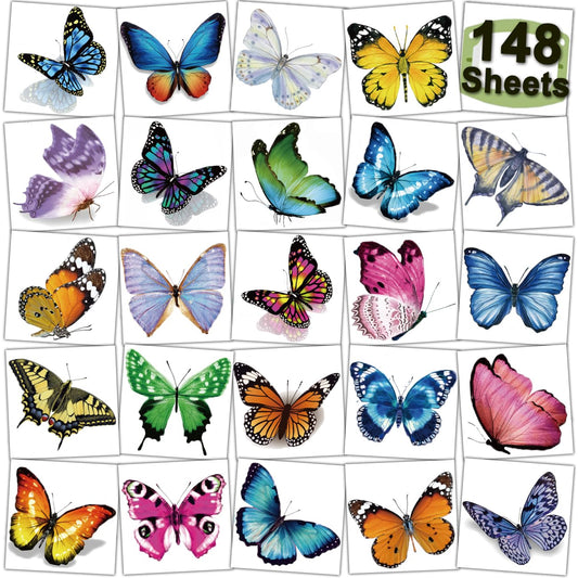 148 Individually Sheets Butterfly Temporary Tattoos for Girls Women - 3D Realistic Butterfly Tattoos for Kids Birthday Party Favors Goodie Bag Fillers