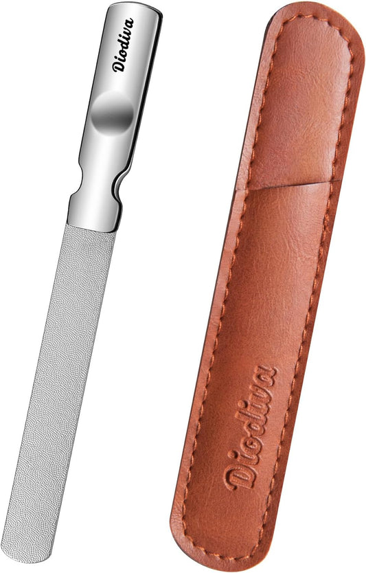 Coarse Metal Nail File with Travel Leather Case, Rough Nail File for Acrylic Nails Stainless Steel Fingernail File for Women and Men, Heavy Duty Nail File for Thick Toenails, Mini Travel Nail Filer