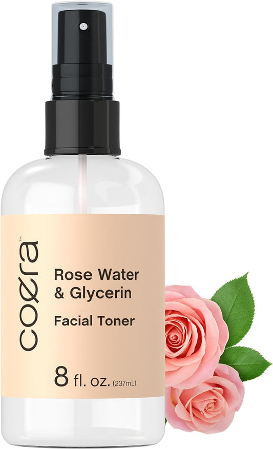 Coera Rose Water & Glycerin Spray for Face | 8 fl oz | Hydrating Facial Toner and Moisturizing Mist for Skin and Hair | Free of Parabens, SLS, & Preservatives | Packaging May Vary