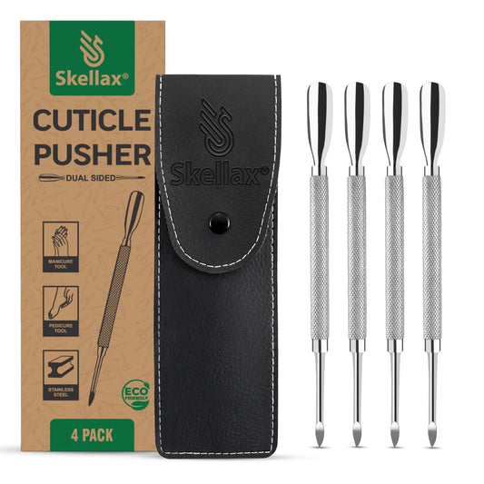 4PCS Cuticle Pusher Double Ended Sharp Edge Spoon Shaped Set, Salon Quality Stainless Steel Metal Manicure Pedicure Nail Polish Remover Cleaner Tools for Fingernails Toenails