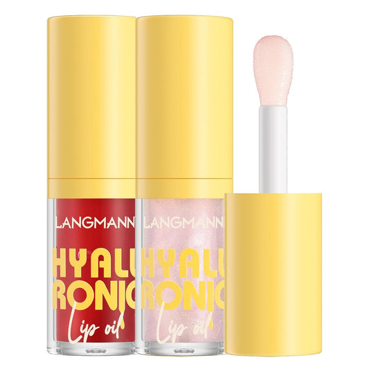 LANGMANNI Hyaluronic Acid Lip Oil,Hydrating and Nourishing Lip Gloss,Lightweight & Non-Sticky,Tinted Lip Glow Oil.(#3 Cherry+#6 Crystal)