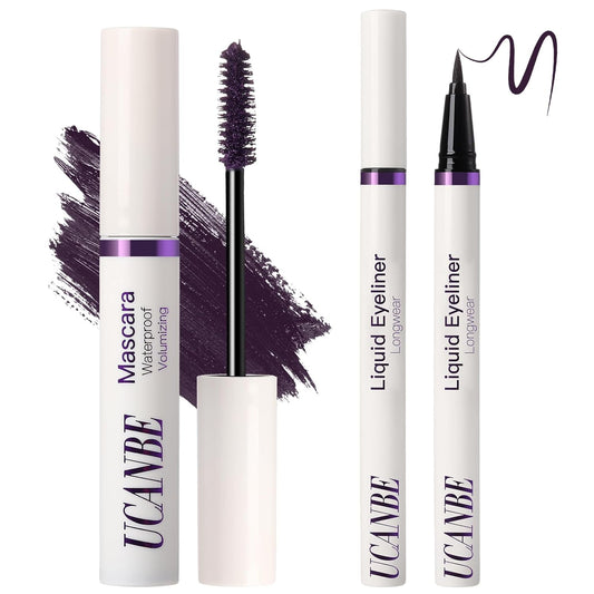 UCANBE Purple Mascara and Liquid Eyeliner Set, Waterproof Colored Eye Makeup Duo - Enhance Your Gaze with Natural Lasting Lift & Curl for Lashes and Pigmented Smudge-Proof Eye Liner