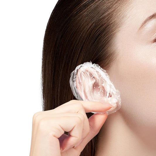 200 Pack Disposable Ear Covers for Shower, Waterproof Plastic Ear Protectors, Ear Shower Caps for Hair Dye-(15cm）