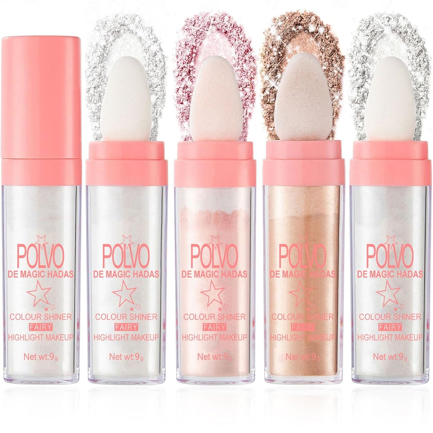4 Color Polvo De Magic Hadas Highlighter Makeup, Body Glitter Brightens the Natural Three-dimensional Face Blusher Patting Powder Fairy Shimmer Body Highlighter Powder Polvo De Magic Hadas(#01)