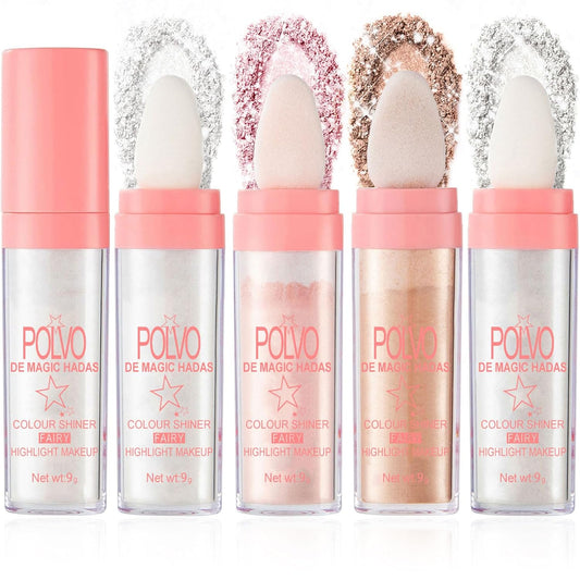 4 Color Polvo De Magic Hadas Highlighter Makeup, Body Glitter Brightens the Natural Three-dimensional Face Blusher Patting Powder Fairy Shimmer Body Highlighter Powder Polvo De Magic Hadas(#01)