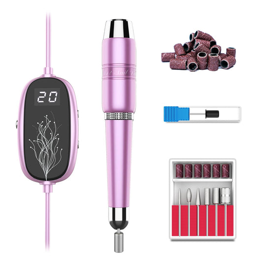 Electric Nail Drill, Electric Nail File for Acrylic Nails Professional Gel Nail Kit Portable Efile Nail Drill with LED Display, Nail Drill Machine Manicure Pedicure Tool Nail Kit for Beginners Pink