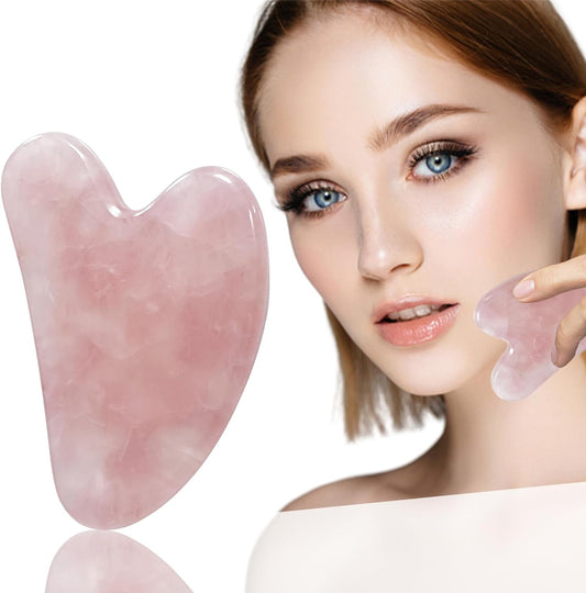Rose Quartz Gua Sha Facial Tools for Skin Care Facial Massager Gua Sha Tool Jade Gua Sha Stone Face Sculpting Tool for Beauty Puffiness Reduction Muscle Tension Relief Jawline Sculptor Pink
