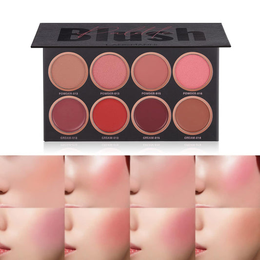SUMEITANG 8 Colors Face Blush Palette_4 Color Mineral Blush Powder & 4 Color Cream Blusher_Matte & Shimmer Finishes Color from light to dark for Cheek and Eye Makeup_Long Wearing_Lightweight
