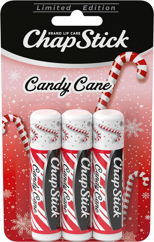ChapStick Candy Cane Peppermint Lip Balm Tube, Candy Cane Lip Balm and Lip Moisturizer for Lip Care - 0.15 Oz (Pack of 3)