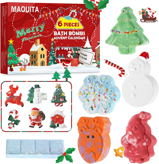 MAQUITA Christmas Bath Bombs Blind Box - Handmade Bath Bombs with Natural Essential Oils - with Surprise Inside - Blind Boxes for Christmas Gifts