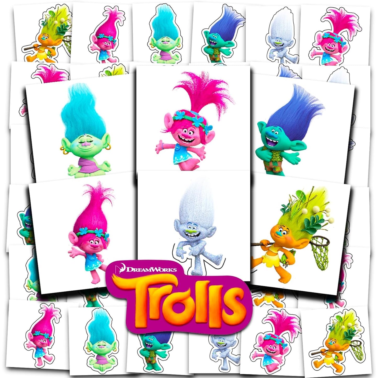 Trolls Tattoos Party Favors Bundle ~ 72 Perforated Individual 2" x 2" Trolls Temporary Tattoos for Kids Boys Girls (Trolls Party Supplies)