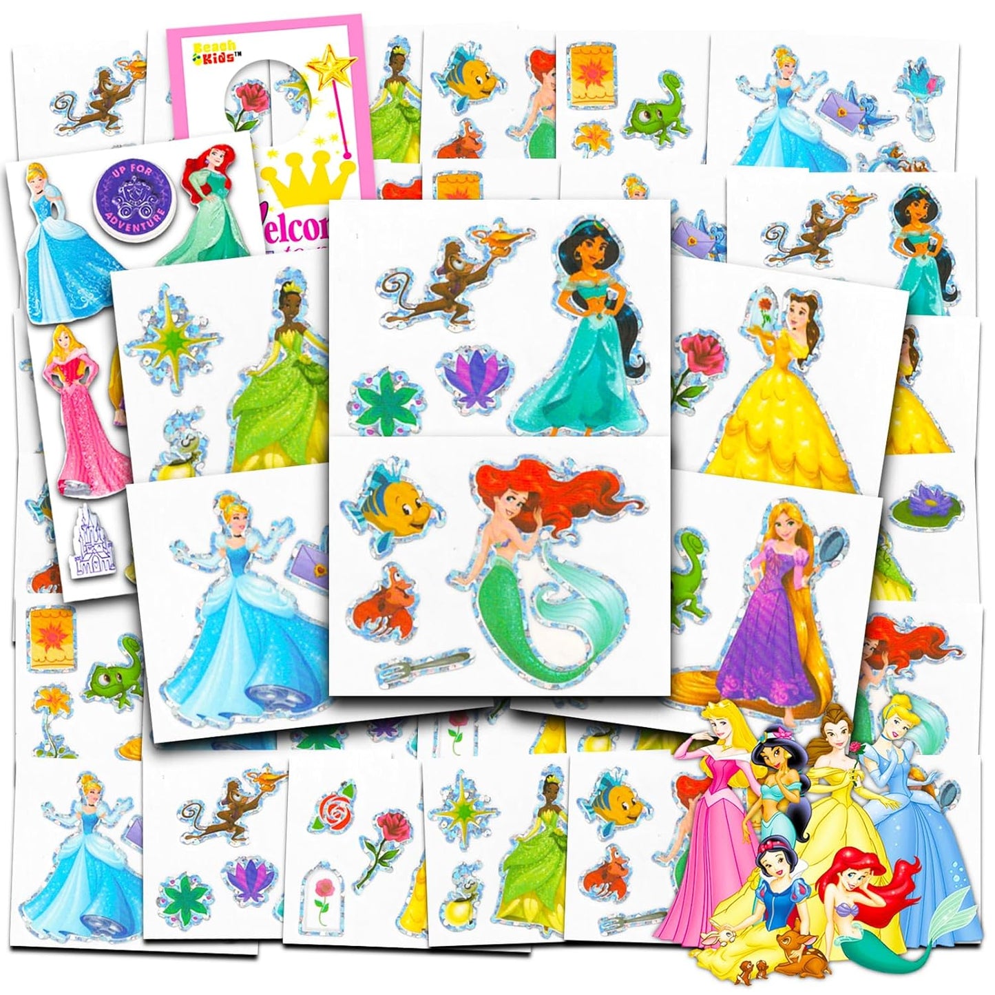 Disney Princess Tattoos Party Favors Bundle ~ 72 Perforated Individual 2" x 2" Princess Temporary Tattoos for Kids Boys Girls (Disney Princess Party Supplies)