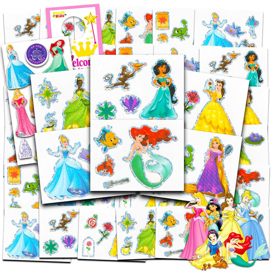 Disney Princess Tattoos Party Favors Bundle ~ 72 Perforated Individual 2" x 2" Princess Temporary Tattoos for Kids Boys Girls (Disney Princess Party Supplies)