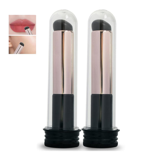 JAMVOLO 2pcs Lip Makeup Brush, Concealer Brush under Eye, Reusable Lipstick Brush, Lip Applicator for Lip Gloss&Lip Oil&Lip Balm&Lip Mask, Silicone Lip Brush with Tube Protector