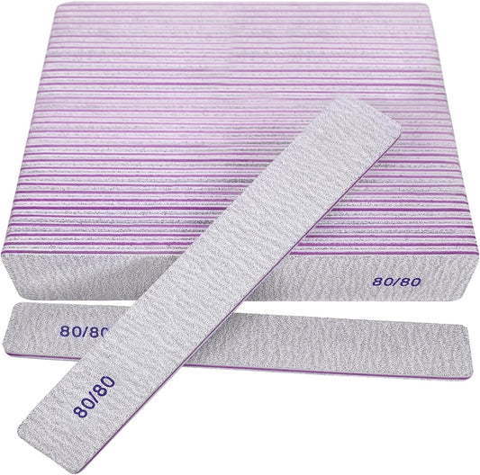 80/80 Grit Nail Files (24 Pack), Heavy Coarse Emery Boards for Acrylic Nails and Gel Nails, 80 Grits Double Sided Nail File Emory Professional Nail Filer Reusable Washable Manicure Square Gray