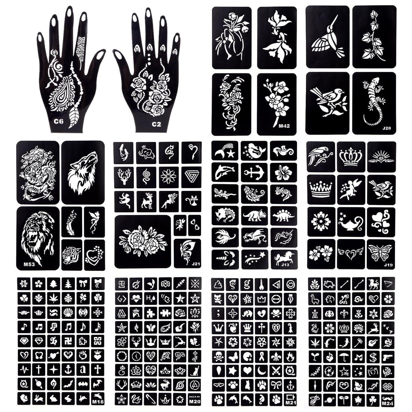 Koogel 281PCS Semi Permanent Tattoo, 12 Sheets Henna Women Tattoo Stencil Temporary Tattoo Stickers for Face Paint Body Art
