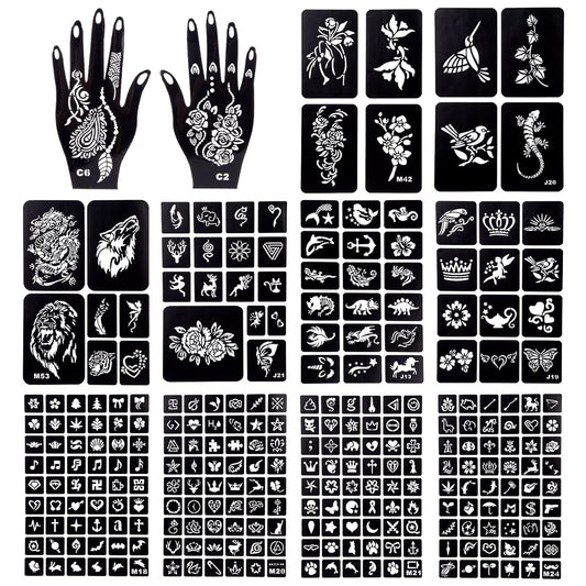Koogel 281PCS Semi Permanent Tattoo, 12 Sheets Henna Women Tattoo Stencil Temporary Tattoo Stickers for Face Paint Body Art