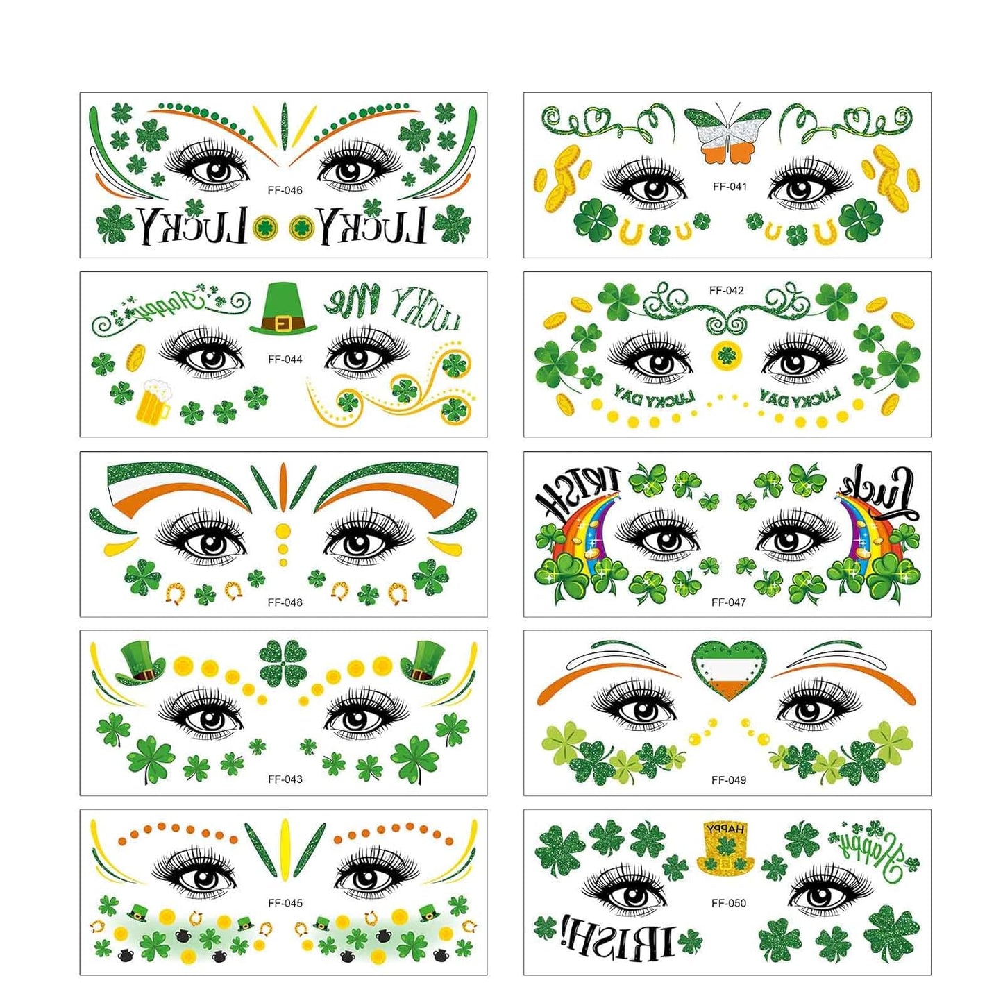 10 Pcs St. Patrick Day Face Tattoo Irish luminous Temporary Tattoos St Patrick's Day Accessories clover Tattoo Sticker (Face Tattoo)