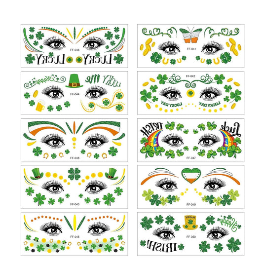 10 Pcs St. Patrick Day Face Tattoo Irish luminous Temporary Tattoos St Patrick's Day Accessories clover Tattoo Sticker (Face Tattoo)