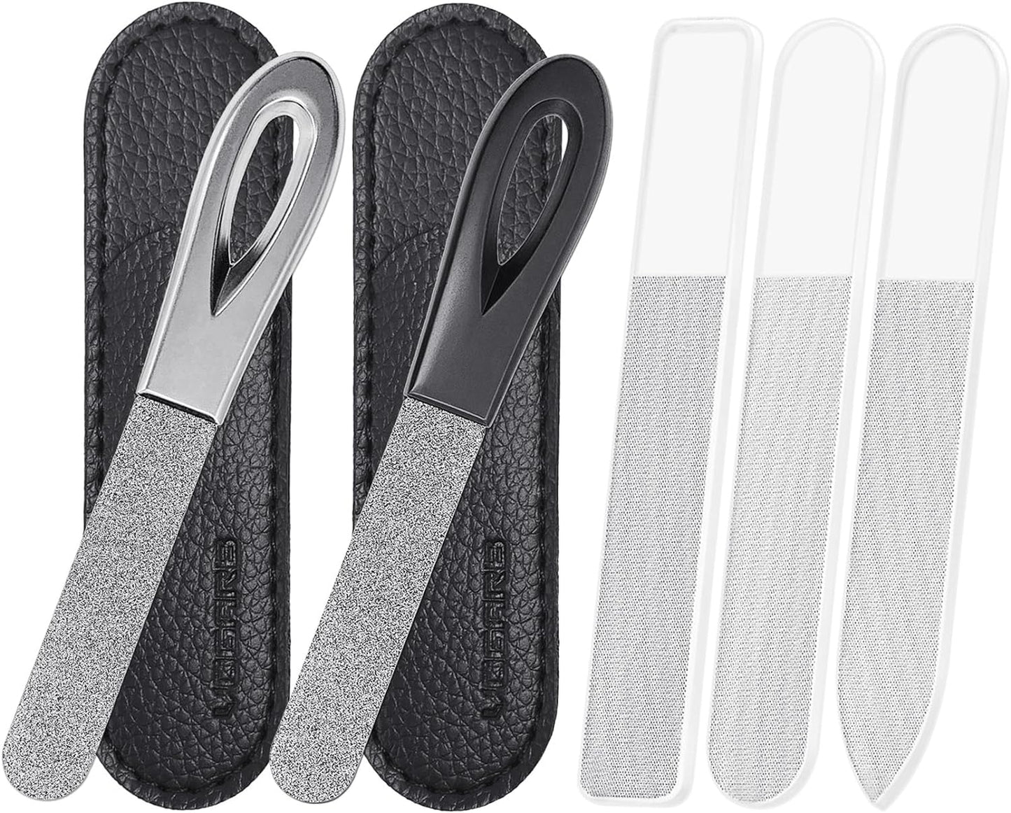 3pcs Glass Nail File and 2pcs Metal Nail Files Set for Natural Nails,3.6'' Pocket Size Manicure Pedicure Grooming for Finger & Toe Nail Care(5pcs Set)