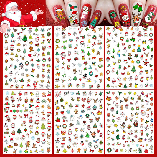 COKTAK 6 Sheets Christmas Nail Art Stickers Decals for Women Manicure, Funny Santa Claus Elk Deer Self-Adhesive Nail Decals Stickers, Xmas Snowman Nail Decoration Christmas Accessories Party Supplies