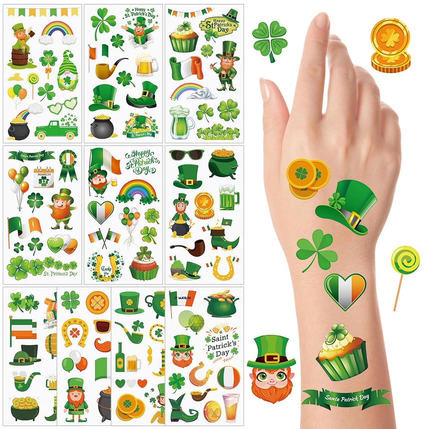 SEPGLITTER 40 Sheets St Patricks Day Temporary Tattoos,Shamrock Stickers for Cosplay Party Club Night, St Patricks Day Face Stickers for St Patrick's Day Party Favors Decoration St Patrick's Day Gifts
