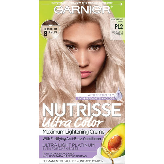 Garnier Hair Color Nutrisse Ultra Color Nourishing Creme, PL2 Ultra Light Platinum (Mascarpone Cr�me) Permanent Hair Dye, 1 Count (Packaging May Vary)