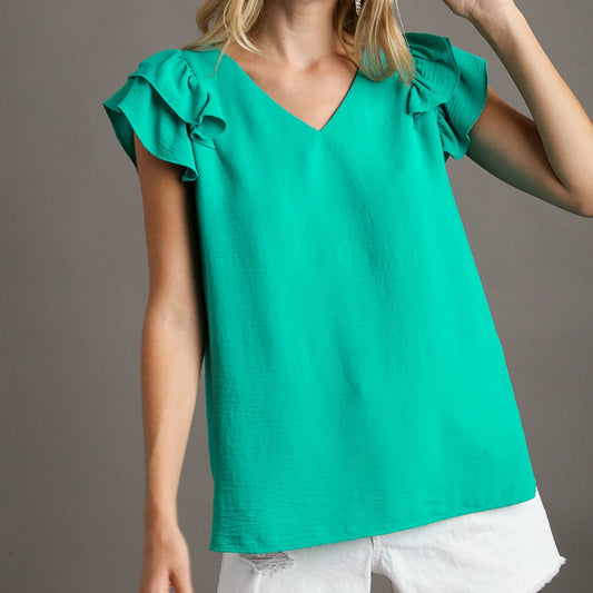 Women's Solid Ruffle Short Sleeve