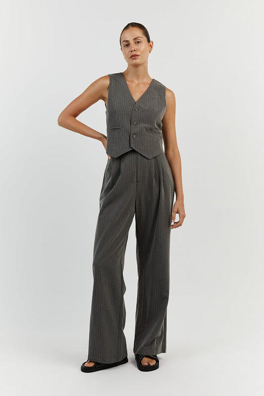 DIEGO GREY PINSTRIPE VEST Clothing DISSH Boutiques 12 GREY
