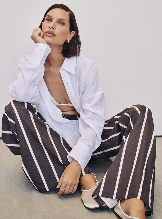 JOSIE WHITE LINEN LONG SLEEVE SHIRT Clothing DISSH Boutiques 12 WHITE