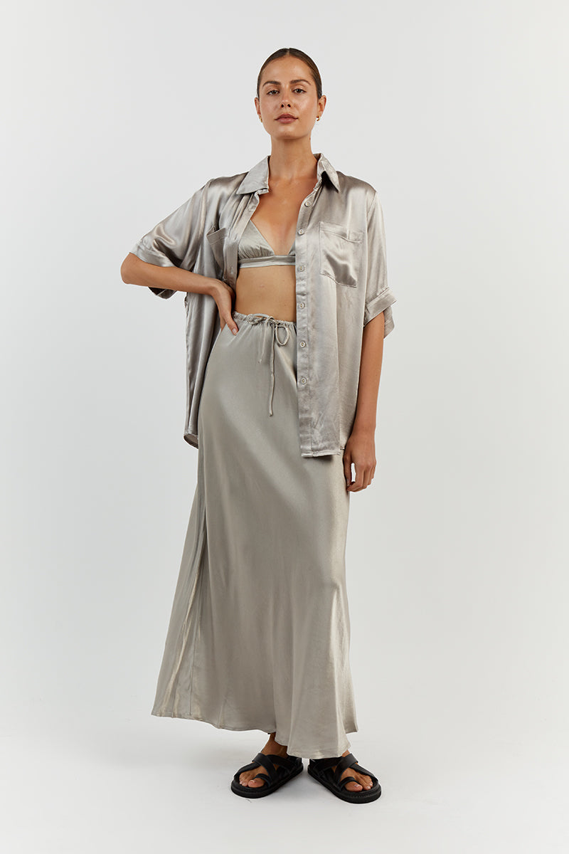 BOBBY PEWTER SATIN BRALETTE Clothing DISSH Boutiques 12 PEWTER