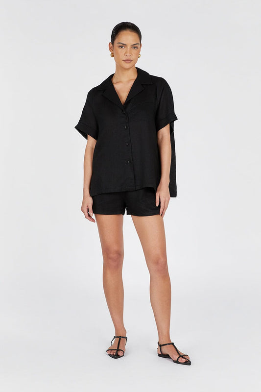 CAMPBELL BLACK LINEN SHIRT Clothing DISSH Boutiques 12 BLACK