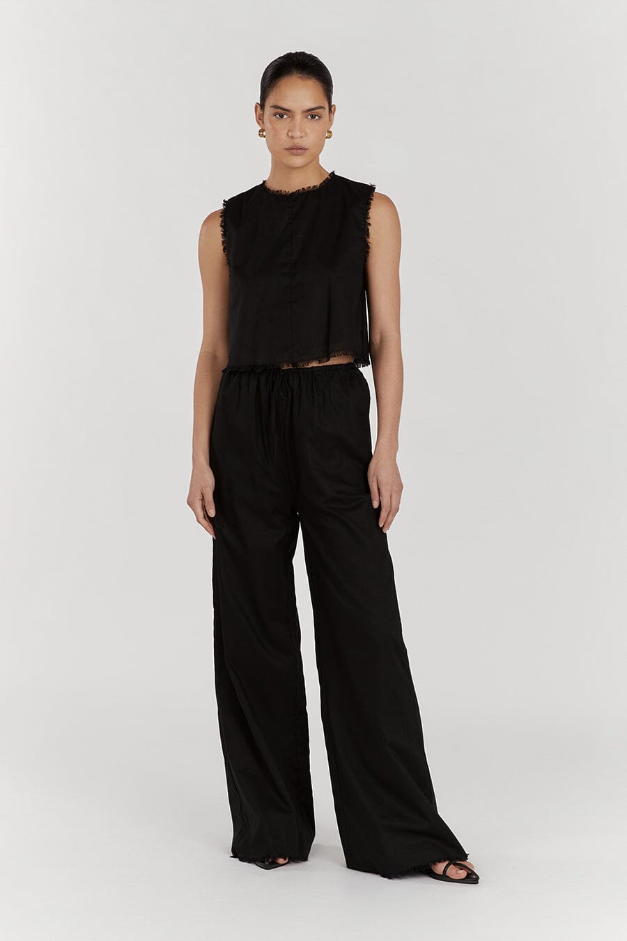 NOVA BLACK LIGHT WEIGHT LINEN TOP Clothing DISSH Boutiques 6 BLACK