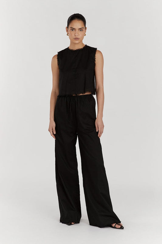 NOVA BLACK LIGHT WEIGHT LINEN TOP Clothing DISSH Boutiques 6 BLACK