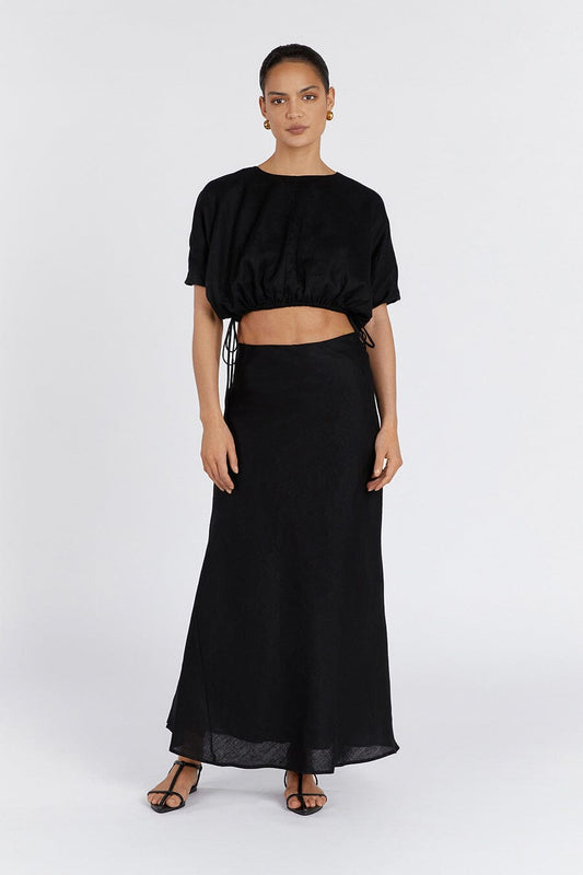GEORGIA BLACK LINEN CROP TOP Clothing DISSH Boutiques